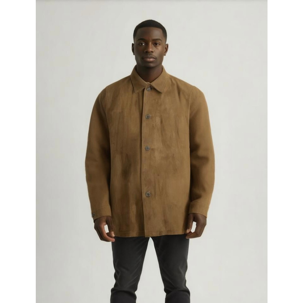 Claiborne Men's Brown Microsuede Twill Jacket Size‎ XL Collard Neckline Corpcore